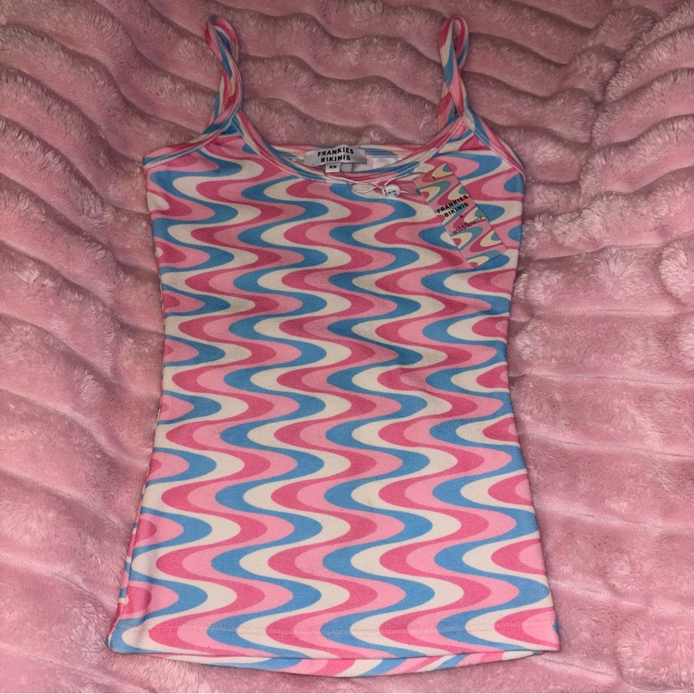 NWT Frankie’s bikini pink blue white Courtney Scoop Terry Tank top size xs